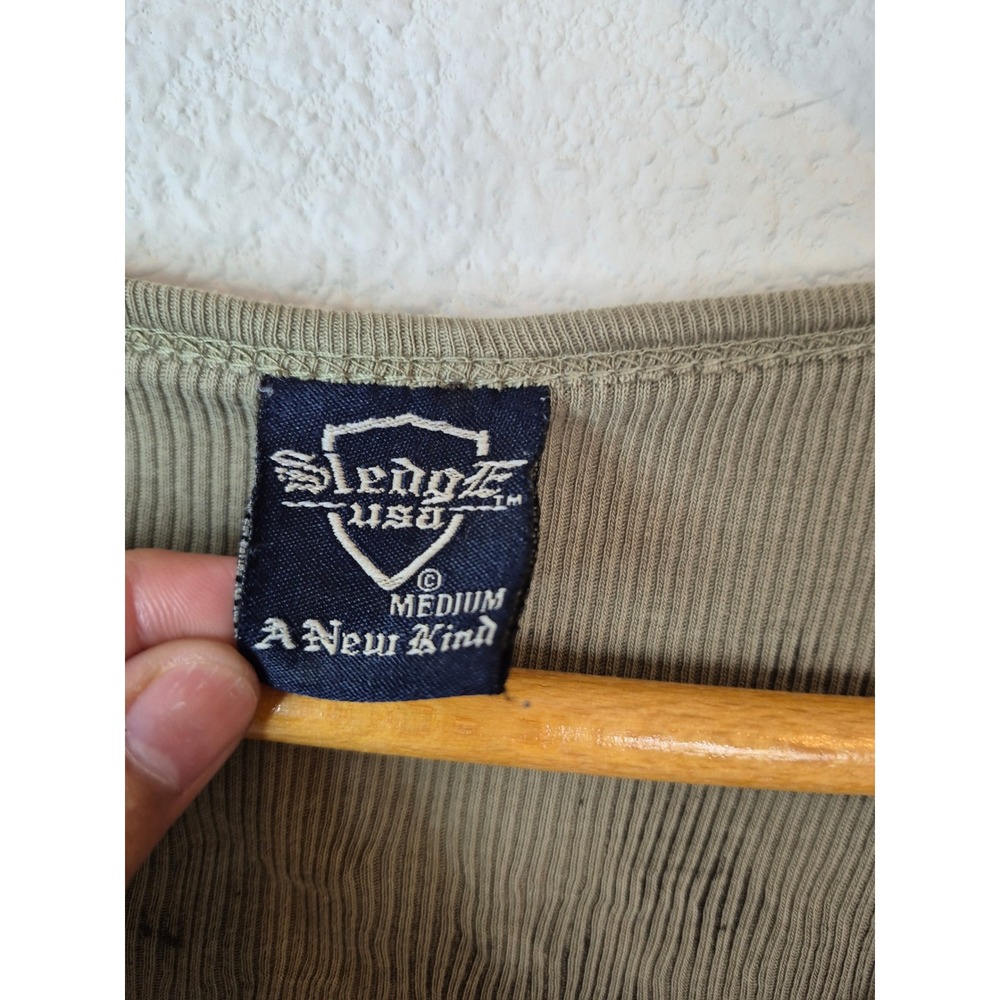 Sledge USA V-Neck Long Sleeve Ribbed Thermal Acid Wash Graphic Top Size Medium - Picture 2 of 6